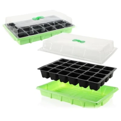 Afbeelding van COM FOUR® 2 x kweekset voor het kweken van kleine planten bloemen, fruit en groenten (2 stuks groen/zwart)