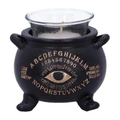 Afbeelding van Nemesis Now Theelichthouder in de vorm van een ketel met opschrift All Seeing Eye Witches zwart 9 cm
