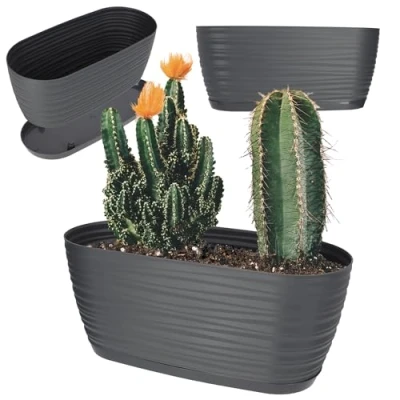 Afbeelding van KADAX bloempot met onderzetter, voor binnen, lichte van kunststof, bloemen, planten, huis, slaapkamer, 27 cm, antraciet