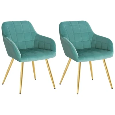 Afbeelding van WOLTU Eetkamerstoelen Turkoois Fluweel Woonkamer Slaapkamer Koffie Stoelen Keukenstoelen Set van 2 Goud Metalen Poten met Rugleuning En Armleuningen,BH232ts