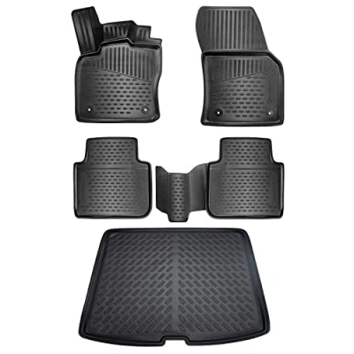 Afbeelding van ELMASLINE Set rubberen matten en kofferbakkuip geschikt voor Skoda KodiaQ vanaf 2016 extra hoge rand van 5 cm