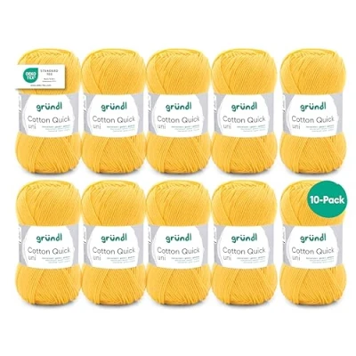 Afbeelding van Gründl Cotton Quick Uni breigaren, 10 x 50 g, 100% katoen, Oeko Tex gecertificeerd, g/125 m, naalddikte 3 4, maïsgeel
