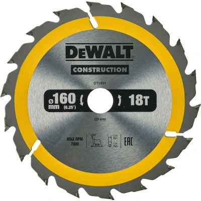 Image de DEWALT DT4031 QZ lame de scie circulaire 184x16x28T, denture réversible, positive 25, encoche 2.6mm