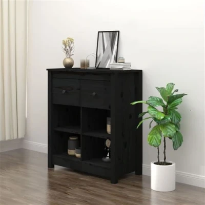Afbeelding van Dressoir 70x35x80 cm massief grenenhout zwart
