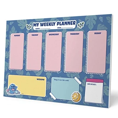 Image de Grupo Erik Bloc Notes A4 Disney, Lilo &amp; Stitch, Semainier Sous Main Bureau, Planner Hebdomadaire Papeterie de To Do List, Blocs Mémo, Fournitures Scolaires
