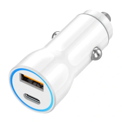 Afbeelding van AMiO Autolader Telefoon USB A + C 20W 12/24V Wit