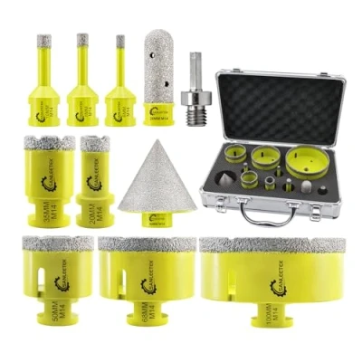 Afbeelding van SANLEETEK Diamantboor voor tegels, 11 stuks (6/8/10/20/35/50/68/100 mm + 20 mm, diamantfrees 50 afschuiningsbits adapter), keramische porselein, marmer, graniet, M14 schroefdraad