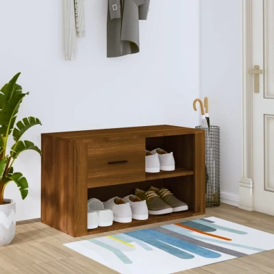 Afbeelding van Schoenenkast 80x35x45 cm bewerkt hout bruin eikenkleur