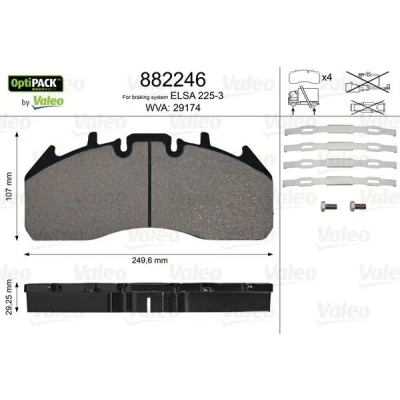 Afbeelding van VALEO 882246 Remblokkenset OPTIPACK Excl. slijtage waarschuwingscontact Met slotschroefset
