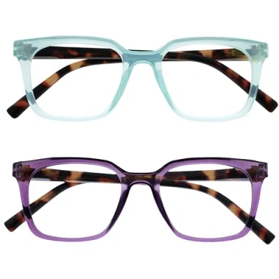 Afbeelding van OPULIZE KOI Lunettes de Lecture 2 Pack Grand Cadre Rectangulaire Violet Aqua Homme Femme Charnières à Ressort RR50 5Q +2.00