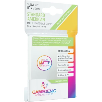 Afbeelding van Asmodee Gamegenic, Prime sleeves, 50 kaarthoezen, transparant, mat uiterlijk, Amerikaanse standaard 59x91mm, kleurcode: groen, bordspel, accessoire GG1066