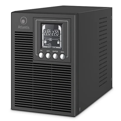 Afbeelding van Atlantis A03 OP1002 UPS OnLine continuïteitsgroep, dubbele conversie, zuivere sinusgolf, 1000 VA, 900 W, toren, lcd display, USB, RS 232 serie, 4 IEC uitgangen, EPO poort, SNMP sleuf, 2 x 12 V 9 Ah
