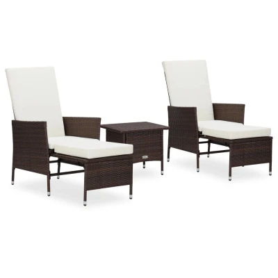 Afbeelding van 3 delige Loungeset met kussens poly rattan bruin