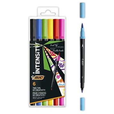 Afbeelding van BIC Intensity Dual Tip Kleurstift met Verstelbare Borstelpunt en Dunne Viltstift Diverse Kleuren 6 Stuks