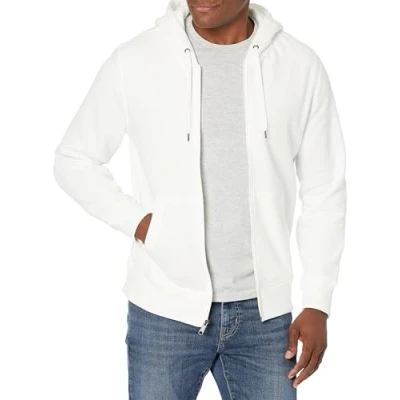 Image de Amazon Essentials Sweat shirt à capuche en polaire avec fermeture éclair intégrale (grandes tailles disponibles) Men&#039;s, Blanc Vif, M