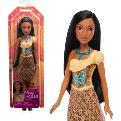 Image de Mattel Princesses Disney Poupée Pocahontas articulée avec tenue scintillante et accessoires dont chaussures collier, Jouet Enfant, Dès 3 ans, HLW07
