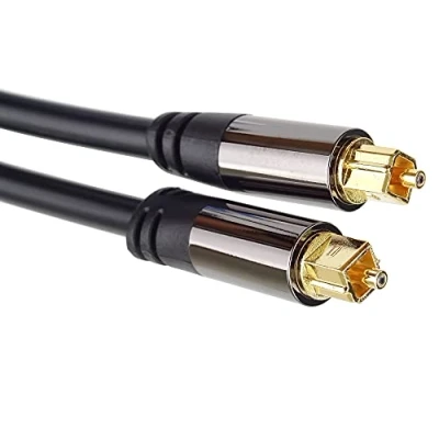 Afbeelding van PremiumCord Toslink optische audiokabel, 5 m, AD: 6 mm, stekker, digitale kabel voor stereo hifi installatie, geluidsarm, tv, HQ audio, gelast, kleur: zwart, zilver, goud