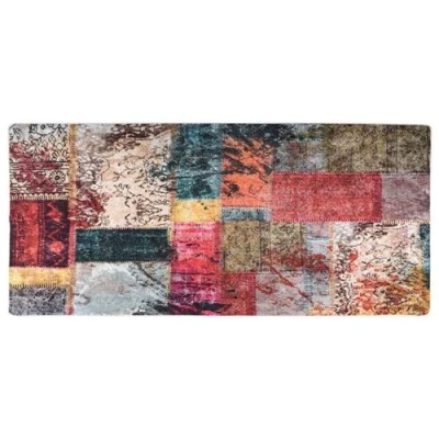 Afbeelding van Vloerkleed wasbaar anti slip patchwork 80x300 cm meerkleurig