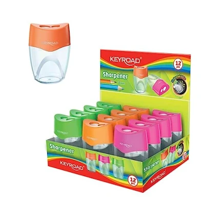 Afbeelding van KEYROAD Onbreekbare ergonomische dubbele puntenslijper / 12 stuks stalen messen potloden en kleurpotloden voor kleuterschool, kleuterschool school