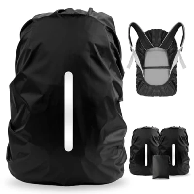 Afbeelding van LAMA 2 waterdichte regenhoezen met reflecterende strepen, verstelbare gesp voor rugzak, schooltas, wandelen, bergbeklimmen, fietsen,.XS, 10 17L,zwart