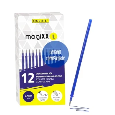 Afbeelding van Online 12 stuks uitwisbare reservevullingen compatibel met Legami magiXX L gelpennen, blauw, lijndikte 0,7 mm, gelpenvulling, gelpenvulling incl