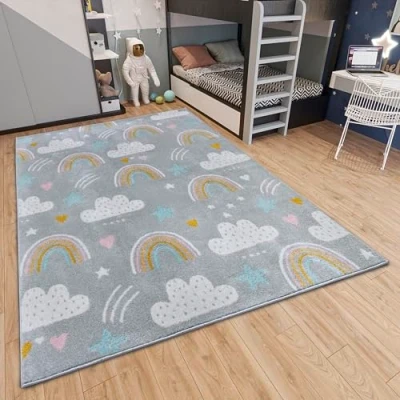 Afbeelding van Vloerkleed Kids Rainbow Clouds 160x235 cm Grijs 123vloerkleed.nl is de online webshop voor vloerkleden en woonaccessoires.