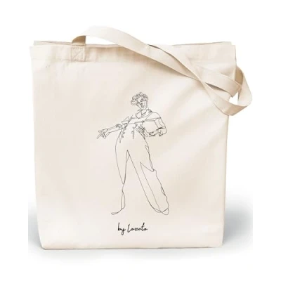 Afbeelding van Loxato Tote Bag Stoffen tas draagtas voor dames canvas 100% katoen jute tas, extra breed (8 cm) grote draagtas, 35 x 42 8 cm