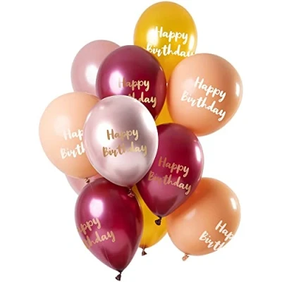 Afbeelding van Folat Ballonnen &#039;Happy Birthday&#039; Roze Goud 30cm 12 stuks