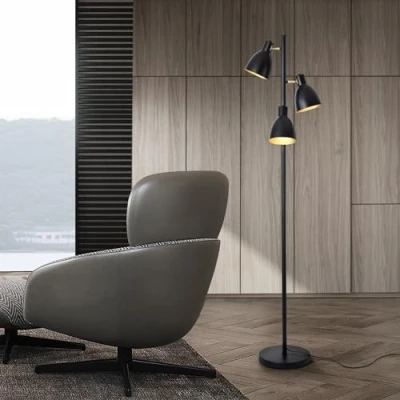 Afbeelding van Staande lamp Witney vloerlamp 154 cm 3xE14 zwart en goudkleurig