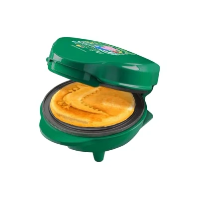 Afbeelding van Peppa Pig &quot;George&quot; Wafelijzer, mini wafelijzer in uniek Dinosaur design, voor kinderfeestjes, Pasen &amp; Kerstmis, met antiaanbaklaag, wafelformaat: Ø 10cm, officieel Licentie product, kleur: Groen