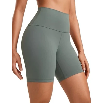 Afbeelding van CRZ YOGA Butterluxe korte biker voor dames, 6 cm, hoge taille, yoga, training, Grijze salie