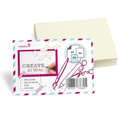 Afbeelding van Netuno 50 x karton ecru A6 105 148 mm 250 g Bristol kaart knutselpapier kleurrijk knutselkarton blanco kaarten gekleurd creatieve set DIY