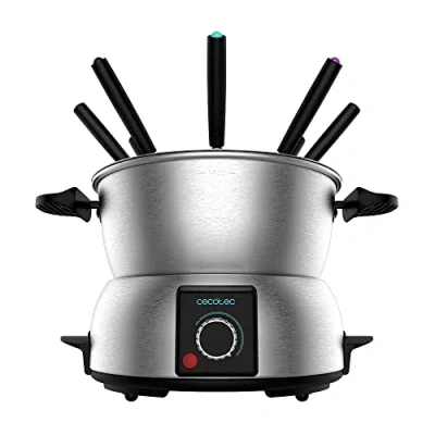 Afbeelding van Cecotec Fun GourmetFondue Elektrische fondue, 1000 W, vermogen, regelbare thermostaat, roestvrij staal, voor kaas, chocolade en olie, 8 vorken, vaatwasmachinebestendige onderdelen