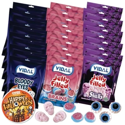 Afbeelding van OYOY Halloween snoepmix I 10 x 90 g schedel bige ogen, hersenen 2700 enge fruitgum snoep Plus griezelige sticker