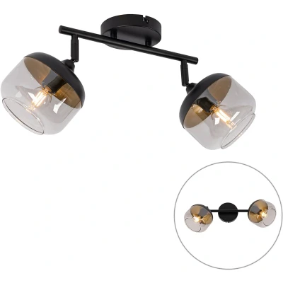 Afbeelding van QAZQA kyan Design Wand en Plafondspot Spotje Opbouwspot 2 lichts L 53 cm Zwart Goud Woonkamer Slaapkamer Keuken