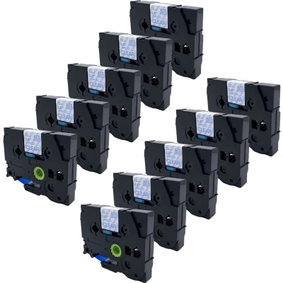Afbeelding van DULA Brother Compatible label tape Tze 133 10 cassettes P Touch Blauw op transparant 12mm x 8m