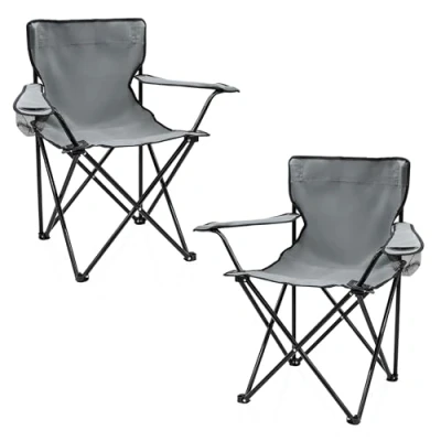 Afbeelding van campingstoel met bekerhouder, 2 stuks, grijs, opvouwbare draagtas, stoel voor festival, vrije tijd, tuin, vissen, belastbaar tot 100 kg