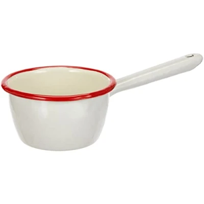 Afbeelding van IBILI Steelpan met tuit 10 cm van geëmailleerd staal in wit/rood