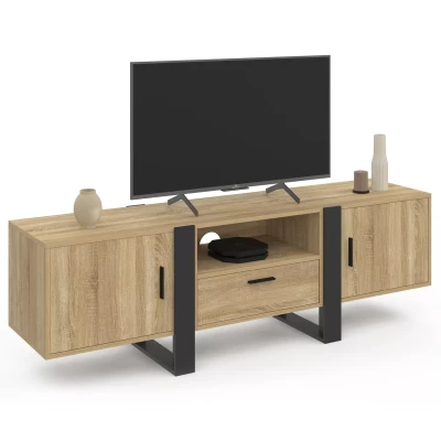 Afbeelding van 160 cm PHOENIX 3 deurs TV meubel in hout en zwart