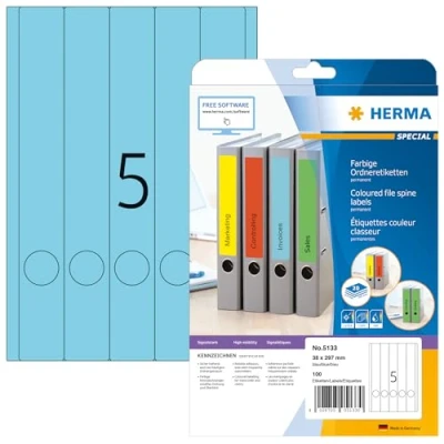Afbeelding van HERMA mapetiketten A4 blauw 38x297 mm Papier opak 100 St.