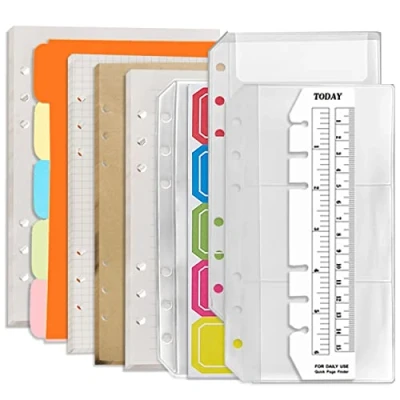 Afbeelding van DY.2ten A6 navulverpakking met 6 gaten, (geruit papier + gelinieerd kraftpapier blanco vellen papier) 180 vellen/360 pagina&#039;s (45 per type), zakken ritssluiting