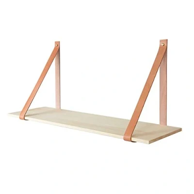 Afbeelding van Houten Shelfie Boekenplank met Leren Banden 30 x 100 cm