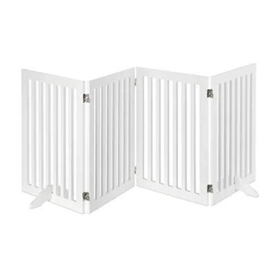 Afbeelding van Relaxdays kinderhekje zonder boren hondenhek binnen haardhek wit MDF 70 cm hoog 4 panelen