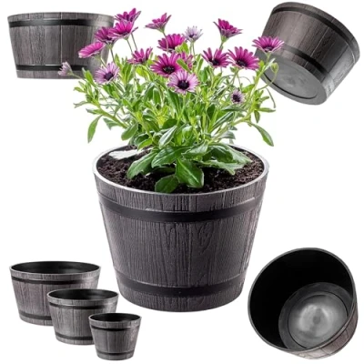 Afbeelding van Kadax Bloempot, plantenbak, rond, van kunststof, voor binnen en buiten, huis, tuin, balkon, terras, weerbestendig, set 3: diameter 23 cm, 30 cm 40 donkerbruin