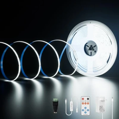 Afbeelding van PAUTIX COB led stripset, 6000 K, koudwit, 10 m, dimbaar, 24 V, 2400 leds, CRI93+ ledstrip met timerfunctie, afstandsbediening RF en GS voeding voor lichtdecoratie