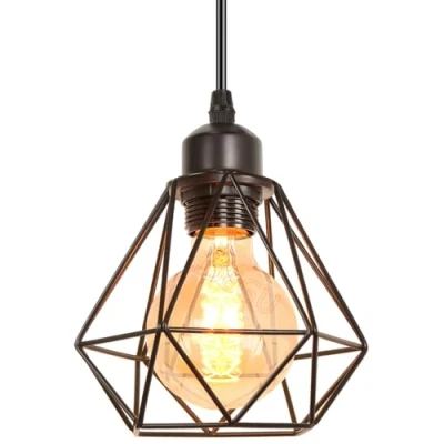 Afbeelding van IDEGU Hanglamp, industrieel, metaal, kroonluchter, plafondlamp, kooi stijl, geometrisch, E27, mini vintage, voor hal, entree, zwart, Ø 16 cm (alleen)