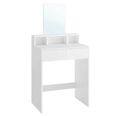 Afbeelding van VASAGLE RDT103W01 Moderne make uptafel met grote spiegel, 2 laden, 3 open vakken, wit