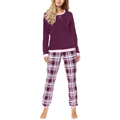 Afbeelding van Merry Style MS MS10 168 PJ Dames Pyjama ronde hals lange mouwen broek met zakken Katoen Wijn/Geruit 3XL