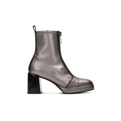 Afbeelding van Hispanitas Enkellaarsjes met plateauzool, Dames, Maat: 39, Metallic grey Leer/ synthetisch