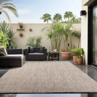 Afbeelding van Skanda Home Outdoor Binnen en Buiten Vloerkleed Uni Design Beige Tapijt voor Tuin Terras Balkon 200x290 cm Polypropyleen